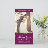 Plum Wedding Danke Foto Card (4x8) (Stehend Vorderseite)