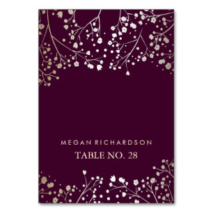 Plum Wedding Escort Card Gipskraut Gold Tischnummer