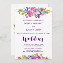 Plum Wedding Invitation Card mit Monogram Backing