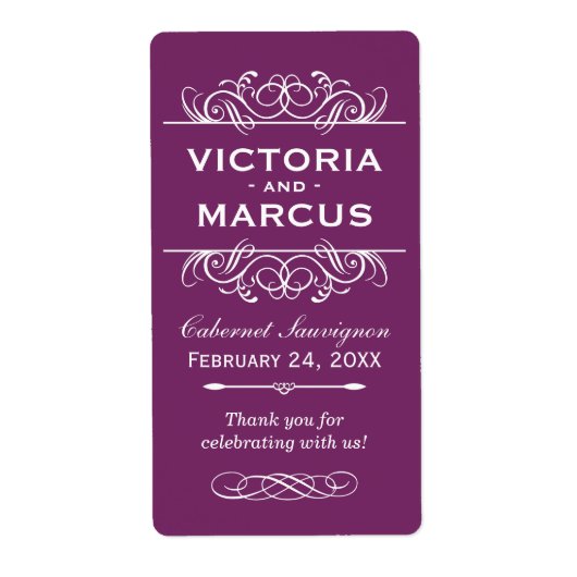 Plum Wedding Wine Bottle Monogram Fevor Labels (Vorne)