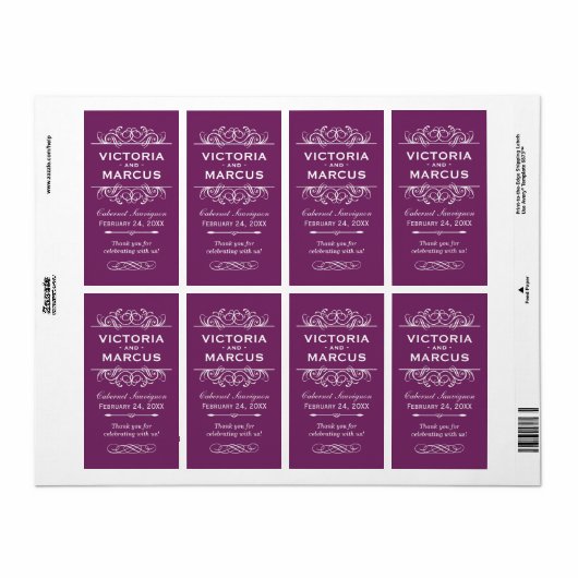 Plum Wedding Wine Bottle Monogram Fevor Labels (Vorne)