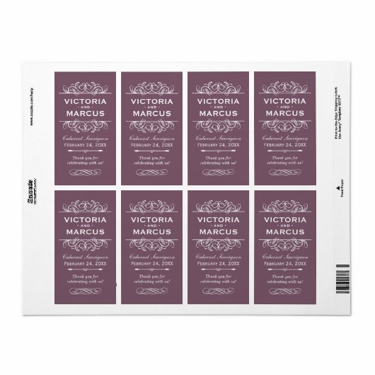 Plum Wedding Wine Bottle Monogram Fevor Labels (Vorne)