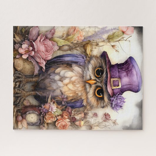 Plum Whimsy: Lila Eule-Lachen Puzzle (Horizontal)