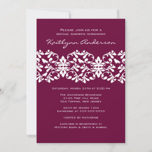 Plum & White Damask Bridal Dusche Einladung