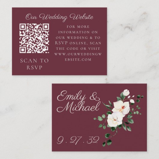 Plum White Orchid Pampas Grass Tropical Web QR Begleitkarte (Vorne/Hinten)