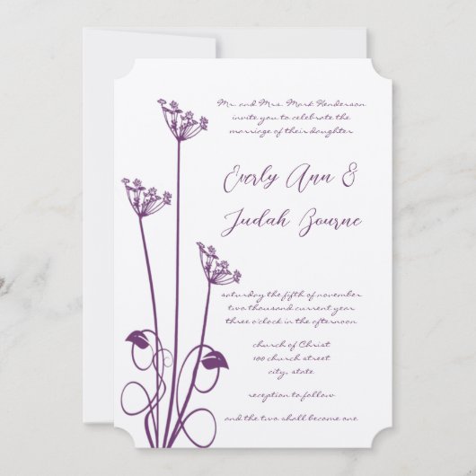 Plum Wild Blume Swirl Hochzeitseinladung Einladung (Vorderseite)