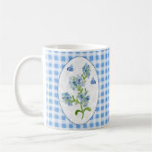 Plumbago Blume und Schmetterlinge auf Blue Gingham Kaffeetasse (Links)