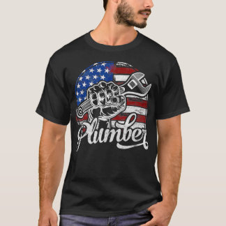 Plumber American Flag Plumbing Gift Pipe Wrench US T-Shirt