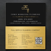 Plumber Black & Gold Metallic QR Code Visitenkarte