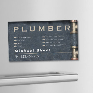 Plumber Magnetic Business Card with Pipe DetaiI Magnetische Visitenkarte