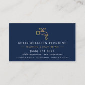 Plumber Navy Blue & Gold Metallic QR Code Visitenkarte (Vorderseite)