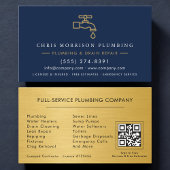 Plumber Navy Blue & Gold Metallic QR Code Visitenkarte