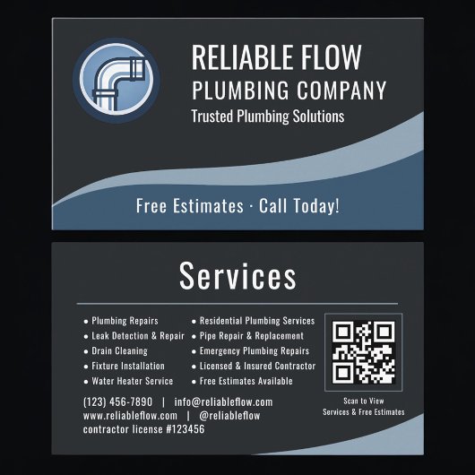 Plumber Plumbing QR Code Professional Visitenkarte
