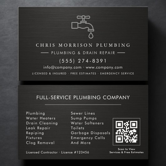 Plumber QR Code Faucet Water Drop Icon Visitenkarte