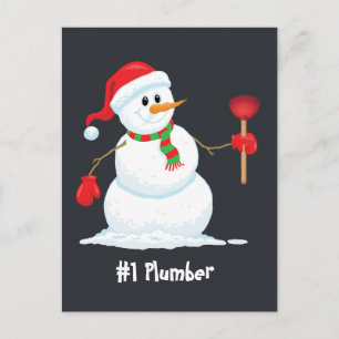 Plumber Snowman Postcard Postkarte