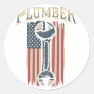 Plumber USA Flag 4. Juli Plumbing Patriotic Pl Runder Aufkleber