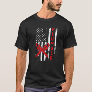 Plumber USA Flag Pipe Wrench Tradesman Klempnerpi T-Shirt