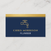Plumbing Company QR Code Navy Blue Gold Visitenkarte (Vorderseite)