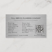 Plumbing Company QR Code Silver Black Metallic Visitenkarte (Rückseite)