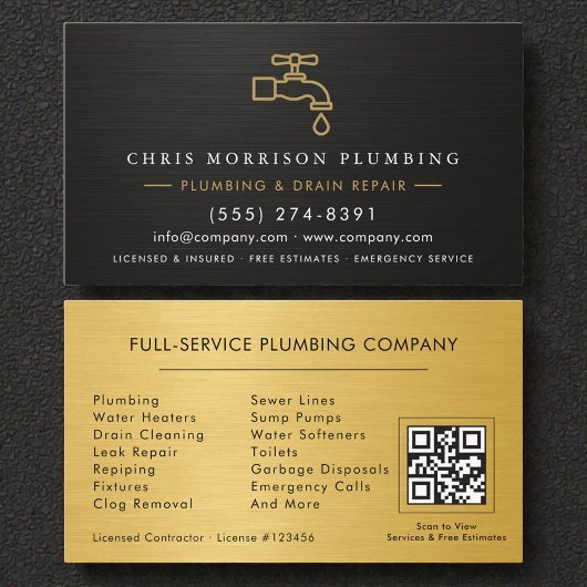 Plumbing Company Steel Metal QR Code Visitenkarte
