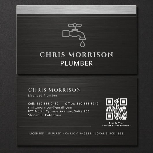 Plumbing Faucet Plumber QR Code Logo Visitenkarte