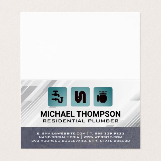 Plumbing Pipes Icons | Blue Collar Visitenkarten (Außenseite Aufgefaltet)