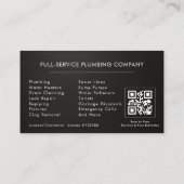 Plumbing QR Code Metallic Black & Gold  Visitenkarte (Rückseite)