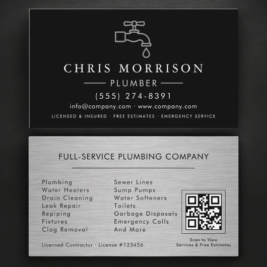 Plumbing Service and Repair Plumber QR Code Visitenkarte