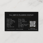 Plumbing  Service Black & Gold QR Code Visitenkarte (Rückseite)