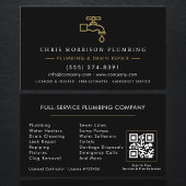 Plumbing Service Black & Gold QR Code Visitenkarte