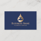 Plumbing Service Gold Water Drop Plumber Navy Blue Visitenkarte (Vorderseite)