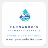 Plumbing Service Water Drop Logo Plumber Business Quadratischer Aufkleber (Vorderseite)