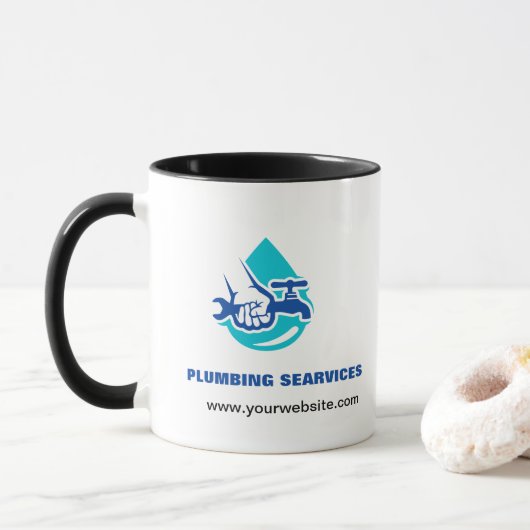 Plumbing Service Water Drop Logo Plumber Business Tasse (Mit Donut)