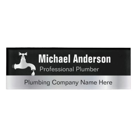 Plumbing Waterworks Service Black Silver Look Namenschild (Vorderseite)