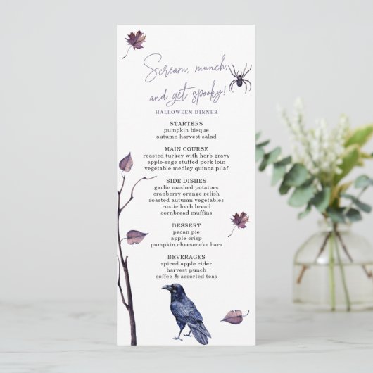 PLUMBLACK CROW SPIDER AUTUMNBLÄTTEN HALLOWEEN MENÜKARTE (Stehend Vorderseite)