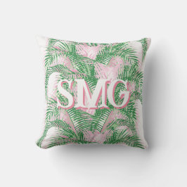 Plume Palm Fronds in Pink + Green Personalized Kissen