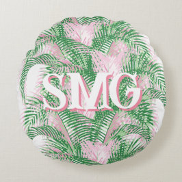 Plume Palm Fronds in Pink + Green Personalized Rundes Kissen