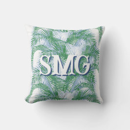 Plume Palm Fronds in Slate + Green Personalized Kissen
