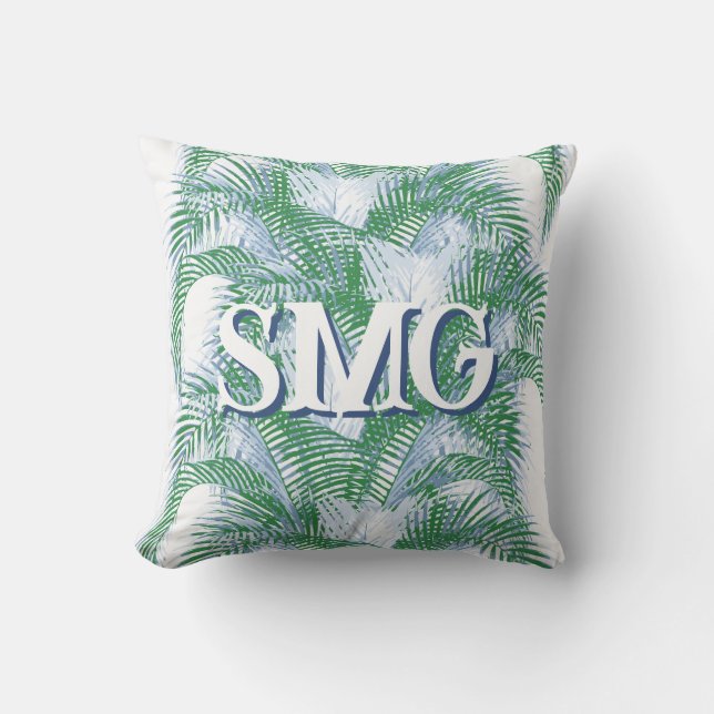 Plume Palm Fronds in Slate + Green Personalized Kissen (Vorderseite)