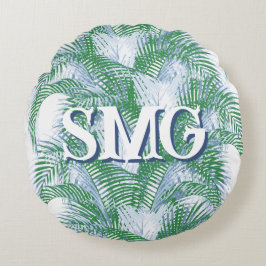 Plume Palm Fronds in Slate + Green Personalized Rundes Kissen
