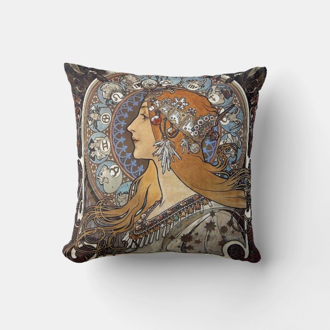 Plume Zodiac Woman von Alphonse Mucha - Jugendstil Kissen (Vorderseite)