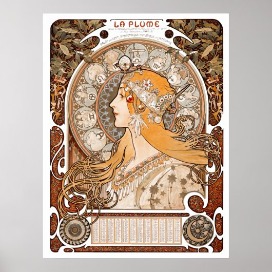 Plume Zodiac Woman von Alphonse Mucha - Jugendstil Poster (Vorne)