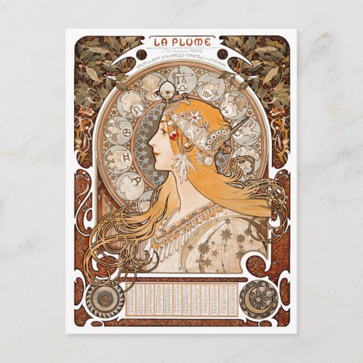 Plume Zodiac Woman von Alphonse Mucha - Jugendstil Postkarte (Vorderseite)