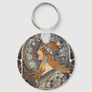 Plume Zodiac Woman von Alphonse Mucha - Jugendstil Schlüsselanhänger