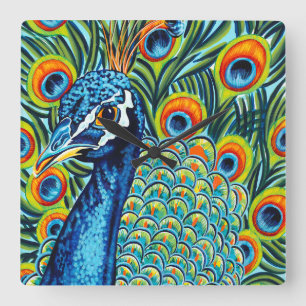 Plumed Pfau I Quadratische Wanduhr