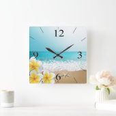 Plumeria Beach Tropical Island Quadratische Wanduhr (Zuhause)