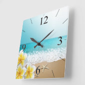 Plumeria Beach Tropical Island Quadratische Wanduhr (Winkel)