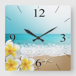 Plumeria Beach Tropical Island Quadratische Wanduhr