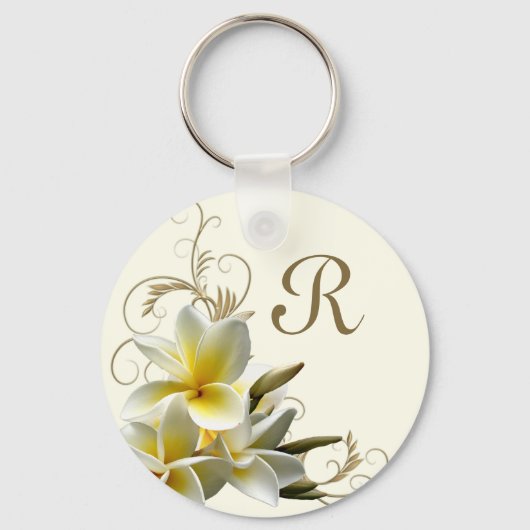 Plumeria Blüh Monogram Initial Schlüsselanhänger (Vorderseite)
