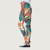 Plumeria Blume Blau Beige Grüne Farben Leggings (Links)